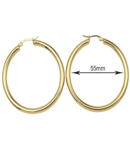 

5size stainless steel hoop earring women fashion jewelry gift whole trendy yellow gold color round hoop earrings6107030, Silver