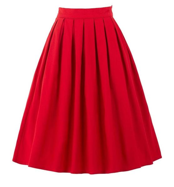 

womens skirt fashion faldas summer 2017 midi skirts womens high waist work wear red blue black jupe femme saias vintage skirt7036042