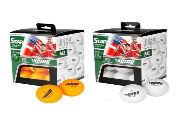 

whole36pcs 40mm one star table tennis white yellow practice sports pingpong balls color box packing weing balls2890746