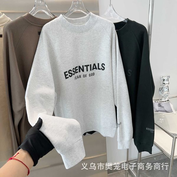 

ess hoodie fog feof god double line essentials 22aw high street fashion brand loose casual round neck sweater couple, Black