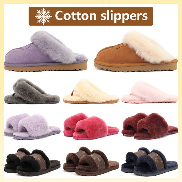 

designer fluffy slippers women australia sandals winter fur slides ankle indoor uggse flip flops classic mini printed solid color uggse boot, Black