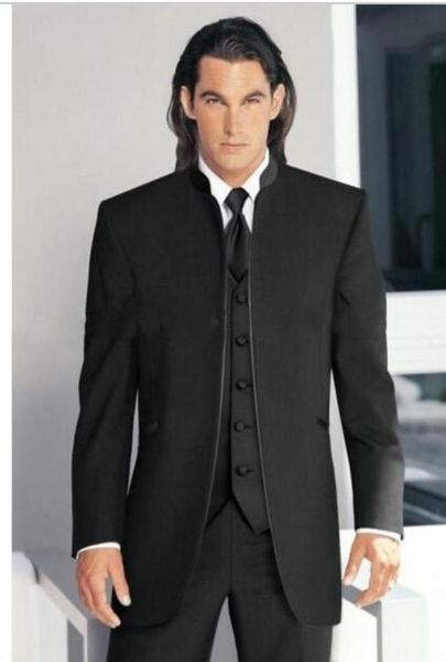 

classic black groom tuxedos stand collar groom man suits men wedding suit bridegroom customized jacket and pants with vest2684878, Black;gray