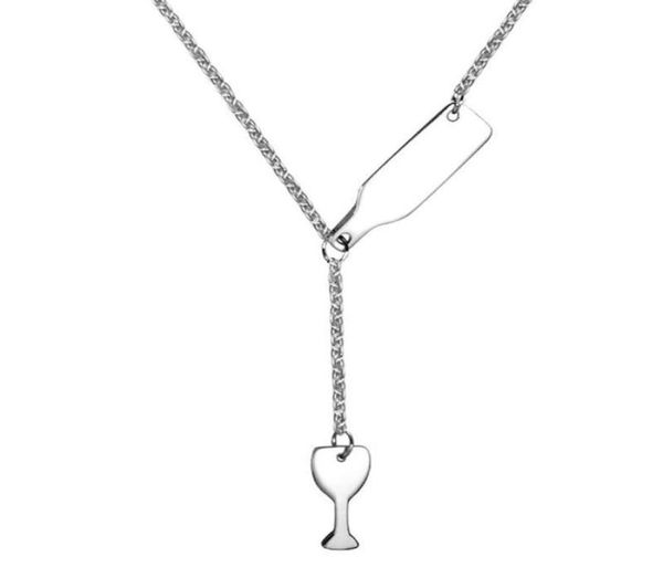 

12pcsnew arrival stainless steel beer cup bottle wine glass pendant necklace choker chain women fashion jewelry gift3268316, Silver