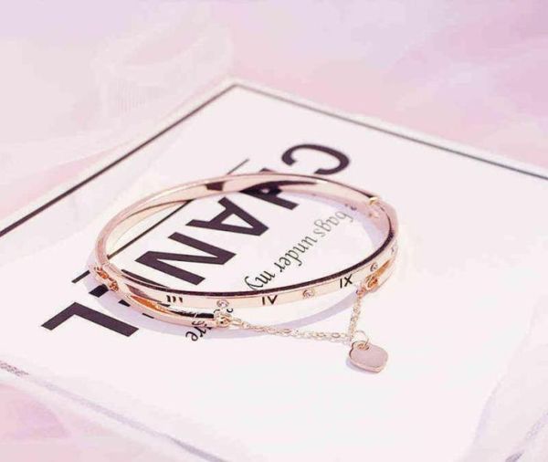 

whole rose gold stainless steel bracelets bangles female heart forever love brand charm bracelet for women famous jewelry66921717207541, Black