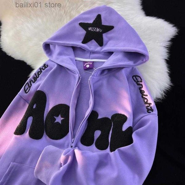 

women's hoodies sweatshirts y2k vintage embroidered women harajuku hooded zipper hip hop patchwork long sleeve jacket coats streetwear, Black