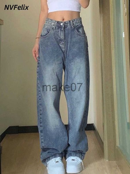 

women's jeans jeans women vintage 90s baggy straight denim trousers y2k high waist loose wide leg casual long pants clothing female str, Blue