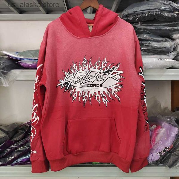 

men's hoodies sweatshirts 2023 red hellstar hooded hoodie fleece men women ovesize high street vintage mud flame printing pattern sweat, Black