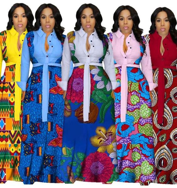 

casual dresses summer long sleeve maxi dress african ladies bazin print vintage plus size 3xl floor length women party3693196, Black;gray