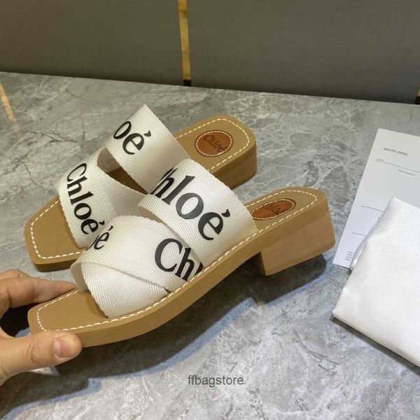 

beach woodies brand female heel 2023 thick fashion ladies slippers shoes outerwear cloe summer slipper square word letter woody flat bottom