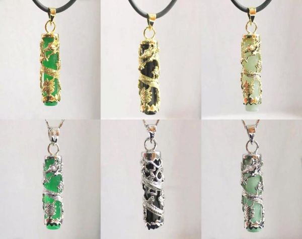 

green jade black agate white gold plated dragon pendant earrings1331173, Silver