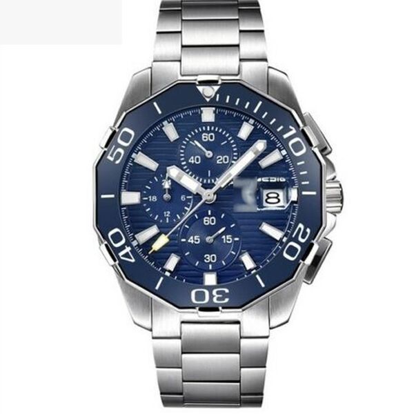 

men watch quartz chronograph blue ceramic waterproof, Slivery;brown