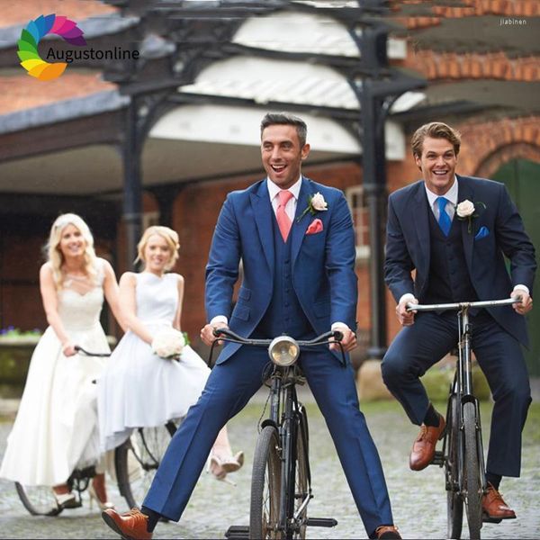 

men's suits royal/navy blue slim fit wedding for men groom wear 3 pieces (jacket pants vest) groomsman blazer costume man, White;black