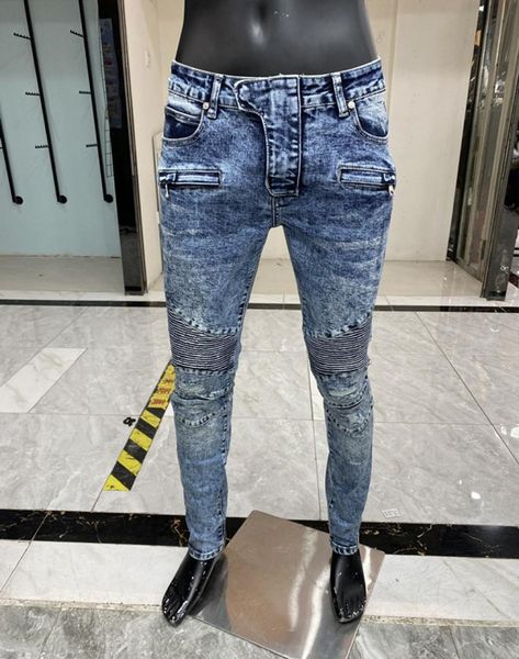 

new arrival mens designer jeans famous designer slimleg jeans patch vintage style hole fashion mens jeans biker causal hip hop to5997185, Blue