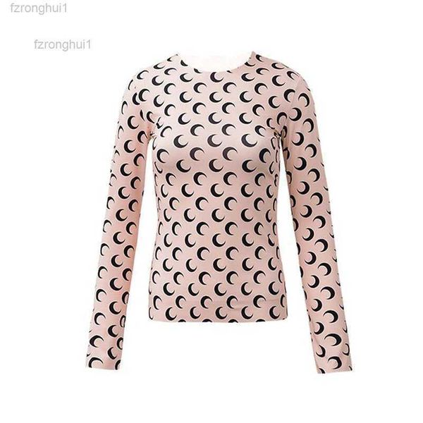 

designer feminine womens t shirts clothes moon print printed stylist women long sleeve graphic tee tunics koszulka damska crescent, White