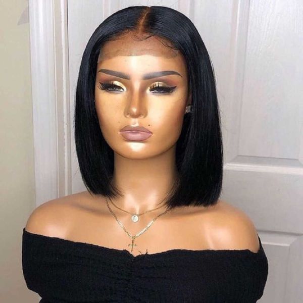 

front lace wig women's split bobo head black short straight hair chemical fiber wig 230818