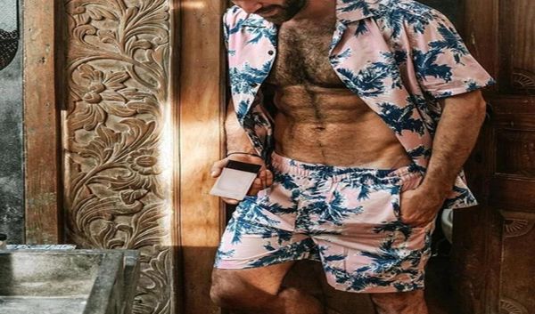 

men039s tracksuits fashion summer short sleeve hawaii button down tropical floral printed shirt shorts sets clothesg41238574, Gray