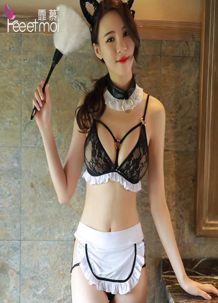 

maid uniform costumes women role play maid lingerie perspective lace babydolls erotic lingerie brathongscollar suits7822562, Black;red