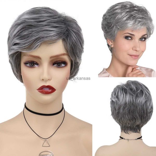 

synthetic wigs gnimegil synthetic natural mommy wig with bangs grey short wigs for women older lady hairstyle halloween costume wigs for mot, Black