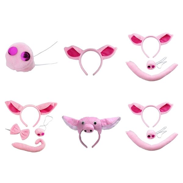 

hair accessories soft pig ear headband nose tail halloween animal headdress dress up 230818, Slivery;white