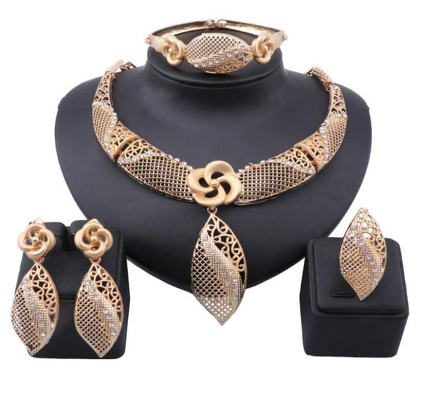 

trendy nigerian african beads jewelry sets crystal necklace earrings bangle ring party wedding dubai jewellry set1143857, Slivery;golden