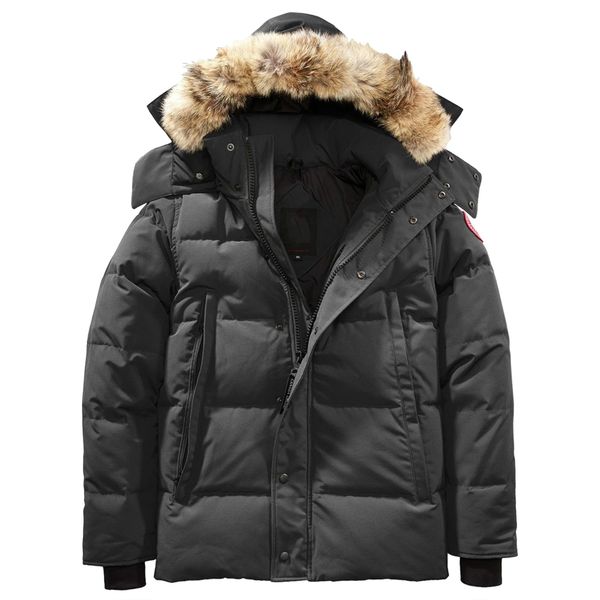

mens down jacket goose coat real big wolf fur canadian wyndham overcoat clothing fashion style winter outerwear parka, Black
