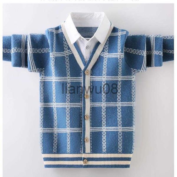 

pullover boy's sweater with two shirt collars x0818, Blue