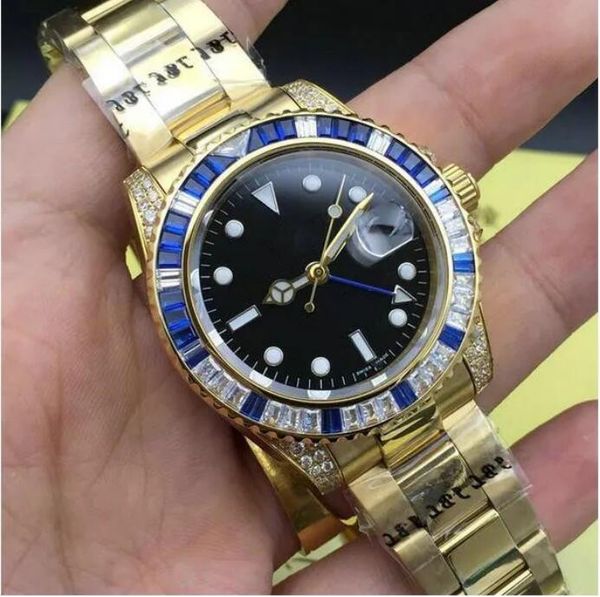 

n luxury watches 116758 40mm calendar rainbow diamond black dial asia mechanical sapphire stainless steel bracelet men's wristwatches, Slivery;brown