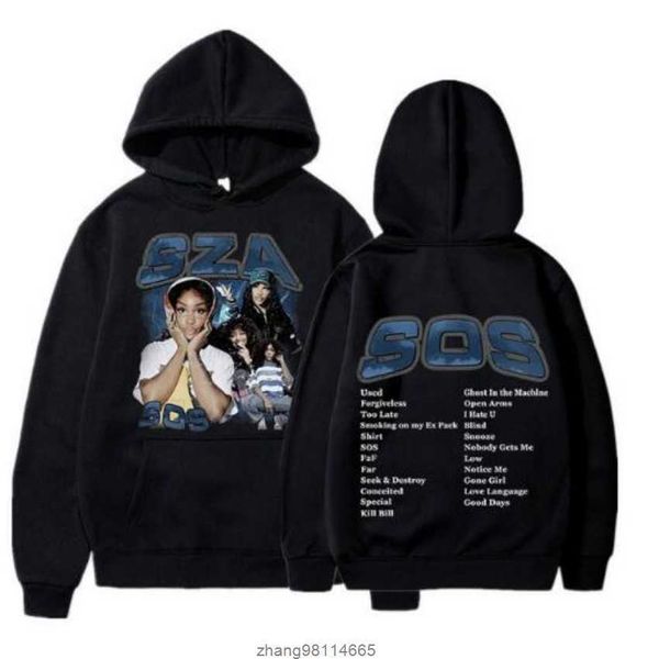 

singer sza music album sos funny hoodie hip hop graphic sweatshirt harajuku tracksui poleron hombre streetwear oversized clothes, Black