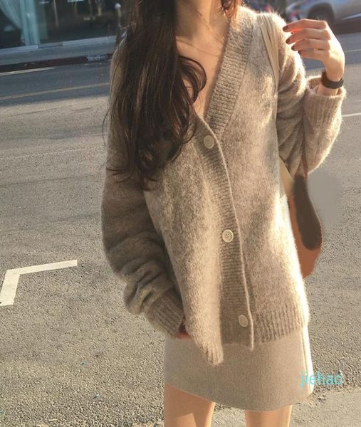 

fashion new winter women cardigan coat loose long sleeve thick mohair sweater casual female solid knit sweater coat9490534, White;black