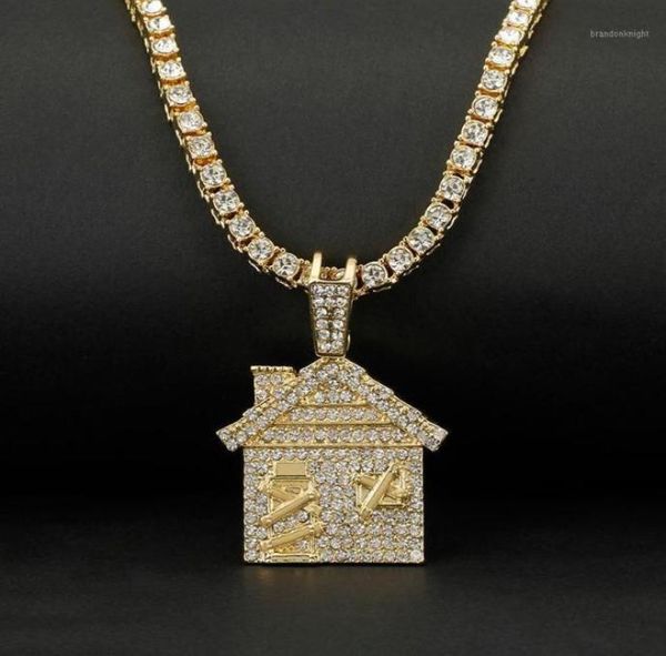 

hip hop bando trap house necklace men bling bling savage pendant necklace with tennis chain female out link chain jewelry16167225, Silver