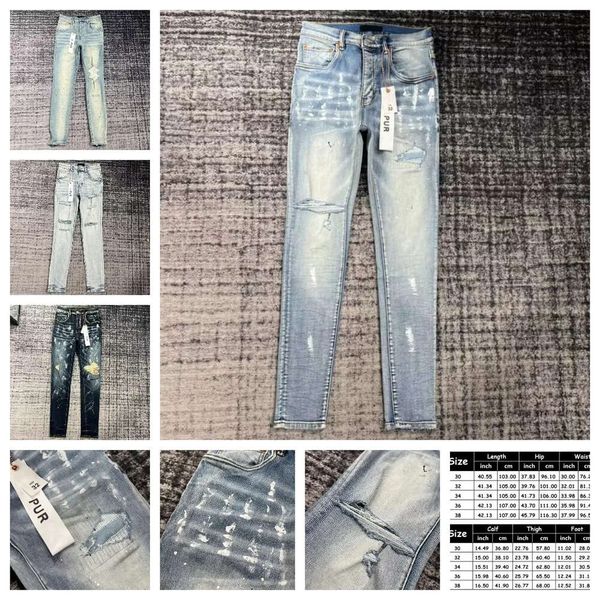 

purple jeans designer retro pantalones brand denimbrand designer mens ripped straight regular tears washed old long fashion hole stack61, Blue