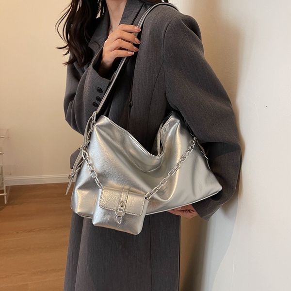 

evening bags luxury designer fashion womens bag trend large capacity silver pu bolso mujer korean style commute hobo shoulder 230817