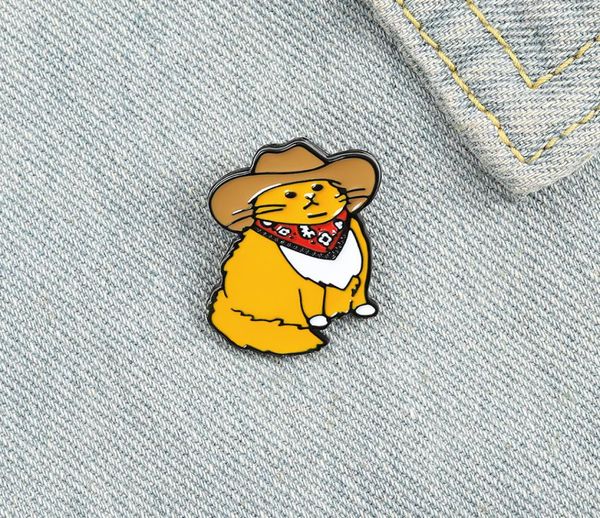 

cartoon creative western cowboy cat brooch for girls cute little yellow kitty badge in hat paint enamel pin denim shirt bag access9338501, Gray
