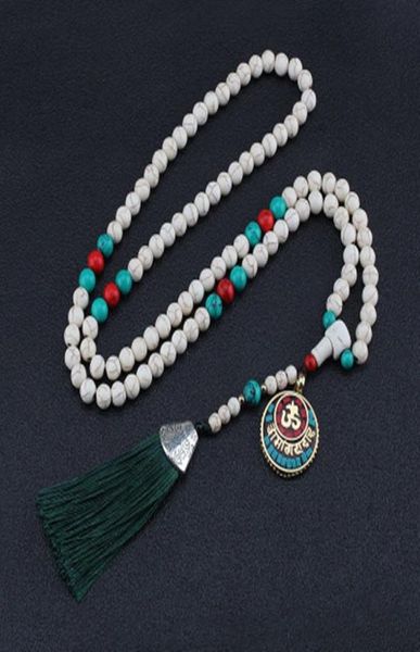 

new silk tassel buddhist prayer white pine beads necklace boho nepal long sweater chain vintage tibetan pendant ethnic necklace2977345, Silver