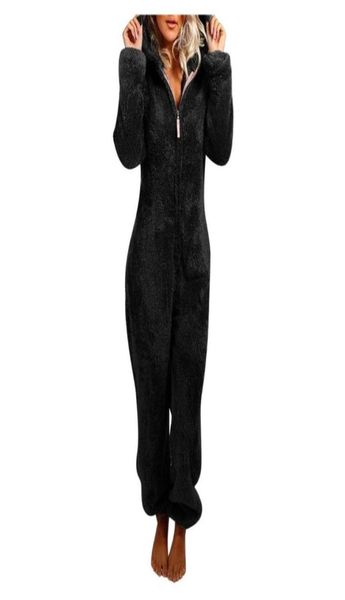 

selling in 2021 women long sleeve hooded jumpsuit pajamas casual winter warm rompe sleepwear support whole drop7641642, Black;white