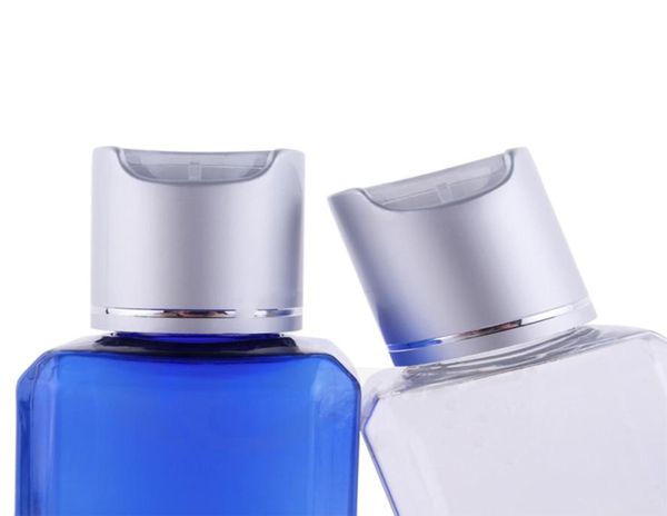 

20pcs 100ml plastic bottle cosmetic shampoo containers pet square silver foil disk cap empty toner lotion bottles7704963