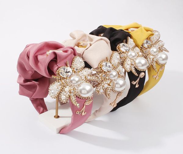 

big bee headband accessories for women simulated pearls hairbands satin with glass rhinestone hair band luxury lady headdress7243758, Silver