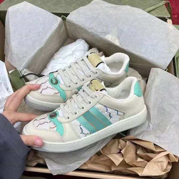 

new lovelight screener loafer shoes for women's men crystal women's sneaker brand designer striped fashion retro dirty leather men, Red;white