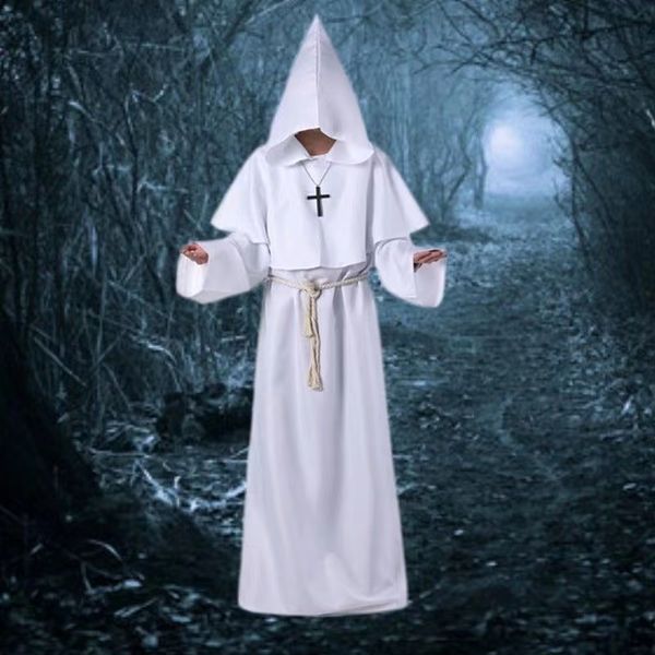 

halloween cosplay costume, medieval monk suit, monk robe, wizard suit, priest suit, classic fashion, Silver
