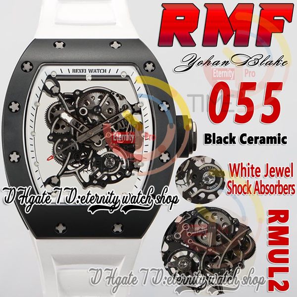 

rmf 055 mens watch rmul2 mechanical hand-winding black ceramic case gray sand screws skeleton dial white inner ring rubber strap 2023 super, Slivery;brown