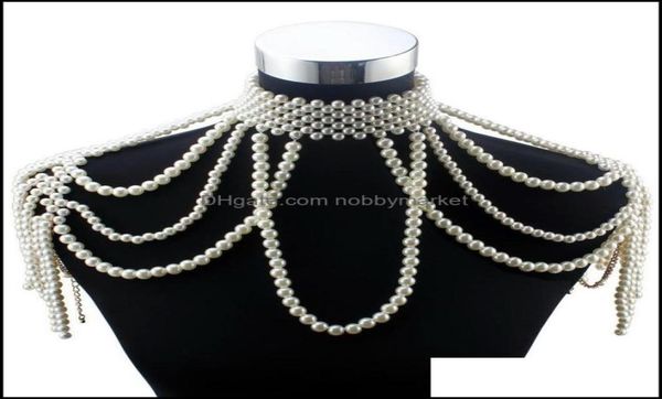 

pendant necklaces & pendants jewelry fsy long bead chain chunky simated pearl necklace body for women costume choker statement 210323 dr3511, Silver