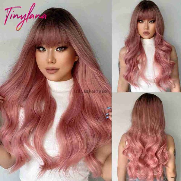 

synthetic wigs long wavy black pink gray synthetic hair wigs with bangs for women natural body wave cosplay ash pink ombre heat resistant wi