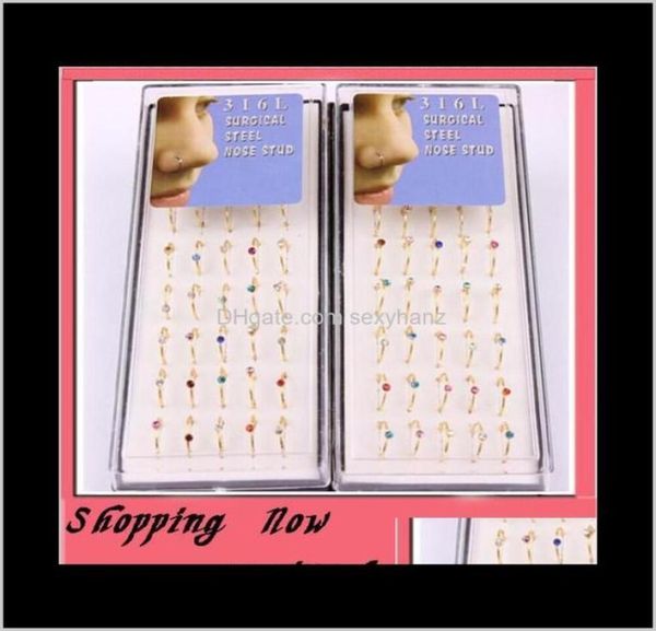 

studs hoop ring 40pcslot mix 6 color cz gem body jewelry piercing stud gold nose rings 2uonp4101478, Silver