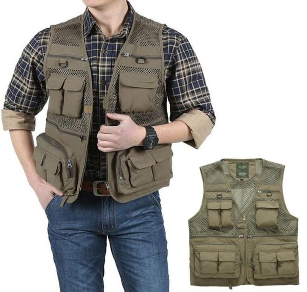 

outdoor summer tactical fishing vest jackets men safari jacket multi pockets travel sleeveless jackets s 7xl plus size za5618195651, Black;brown
