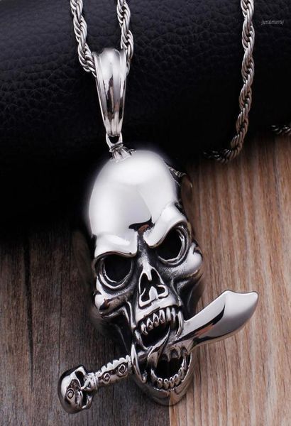 

gothic rocker pendant necklace for men women antique stainless steel mens biker jewelry cool men039s ghost pendants new13803184, Silver
