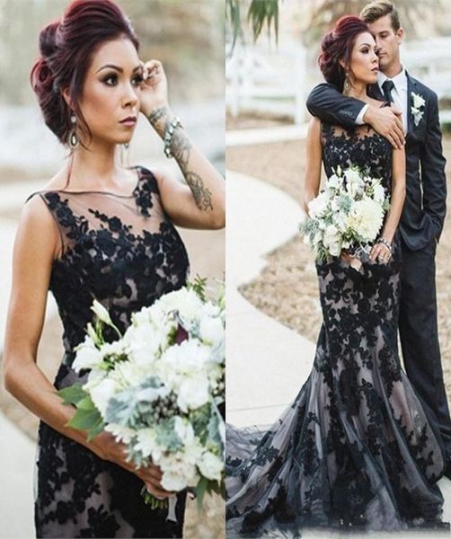 

vintage 2021 back lace applique mermaid wedding dresses sheer jewel neck gothic country style bridal gowns custom made2733279, White