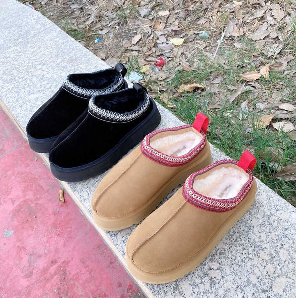 

designer tasman slippers australia fluffy platform tazz slides u wgg g scuffs wool shoes winter boot sheepskin fur classic brand casual wome, Black