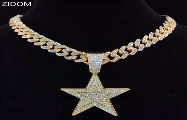 

men hip hop fivepointed star pendant necklace with 13mm miami cuban chain iced out bling hiphop necklaces male fashion jewelry x05252308, Silver