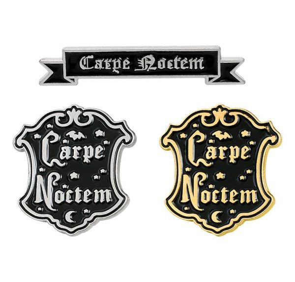 

carpe noctem enamel pin custom black carpe diem brooch badge bag shirt lapel pin buckle punk gothic jewelry gift for friends zdl059897714, Gray