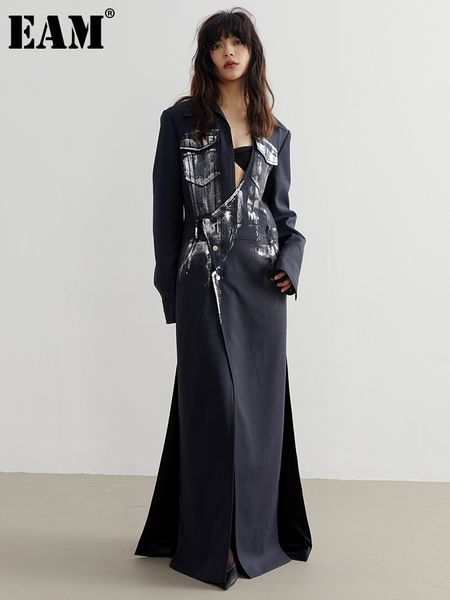 

womens suits blazers eam women navy irregular slit long blazer vneck sleeve loose fit jacket fashion spring autumn 1df6138 230817, White;black